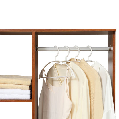 HOMCOM Open Wardrobe on Wheels, Bedroom Wardrobe with Clothes Hanging Rail, 3 Storage Shelves, Mobile Garment Rack for Cloakroom, Hallway, Walnut