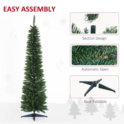HOMCOM 7ft Unlit Artificial Christmas Tree, Pencil Slim Xmas Tree with Solid Stand and Realistic Branches, Green