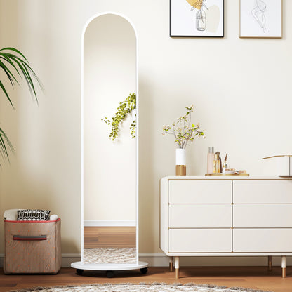 HOMCOM 2-in-1 Full Length Mirror with Storage Shelves, Floor Mirror with 4 Wheels, Coat Rack, Hooks, White
