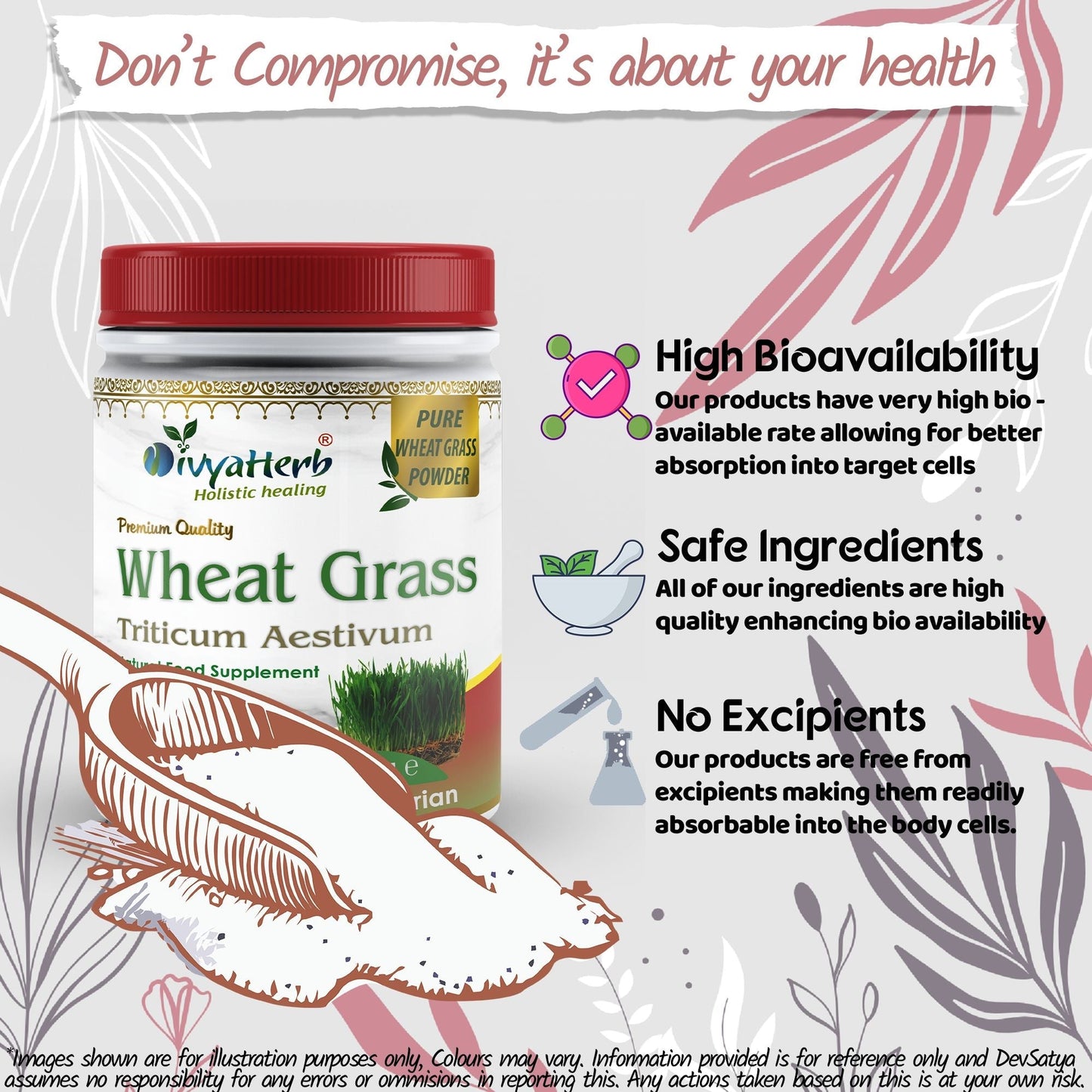DivyaHerb Wheat Grass Powder 100 gram - Daily Vitality Support