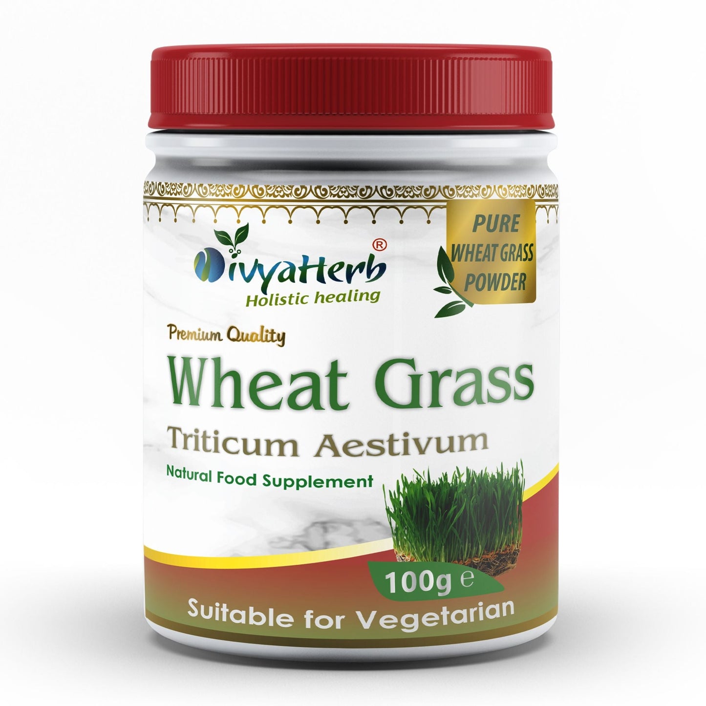 DivyaHerb Wheat Grass Powder 100 gram - Daily Vitality Support