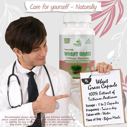 Ayushya Wheat Grass Capsules (Wheatgrass) Daily Greens & Antioxidant Support - Vegan, Gluten Free, Non-GMO, 60 Capsules