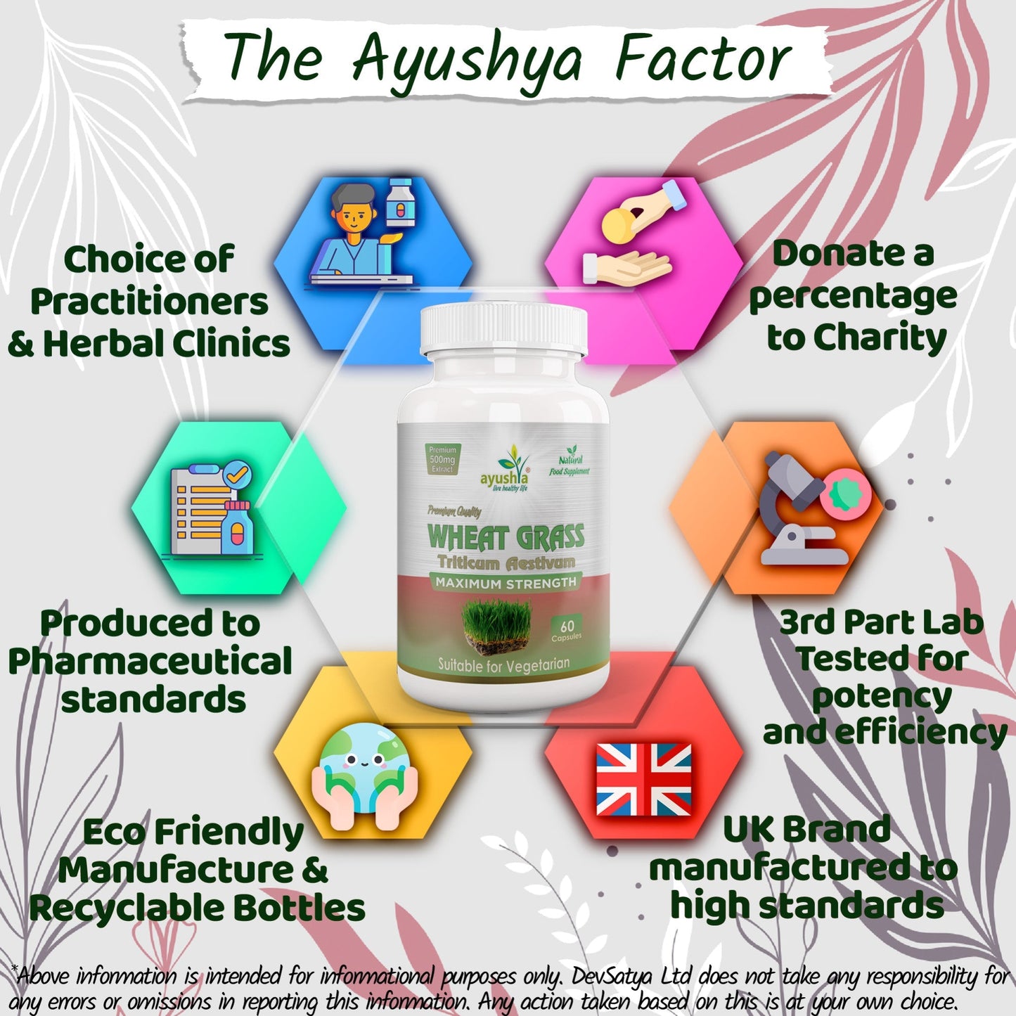 Ayushya Wheat Grass Capsules (Wheatgrass) Daily Greens & Antioxidant Support - Vegan, Gluten Free, Non-GMO, 60 Capsules