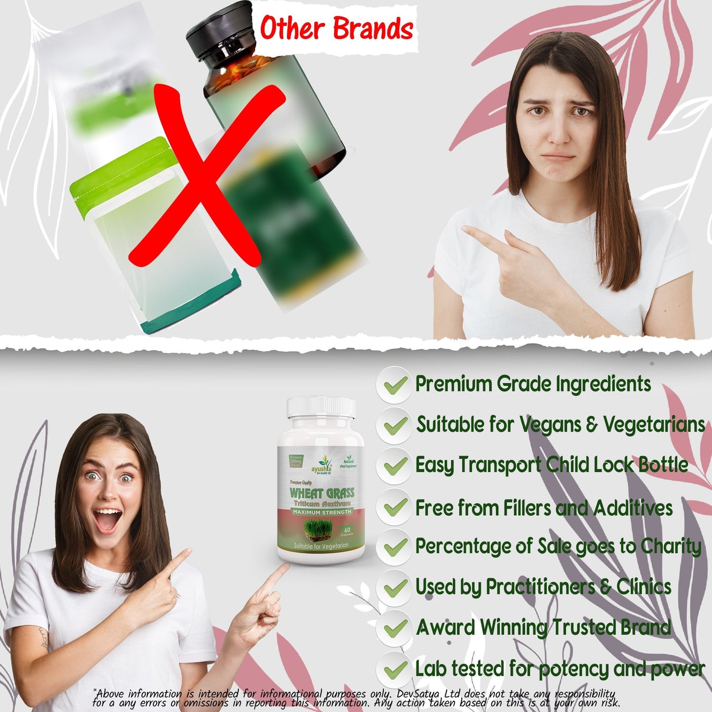 Ayushya Wheat Grass Capsules (Wheatgrass) Daily Greens & Antioxidant Support - Vegan, Gluten Free, Non-GMO, 60 Capsules