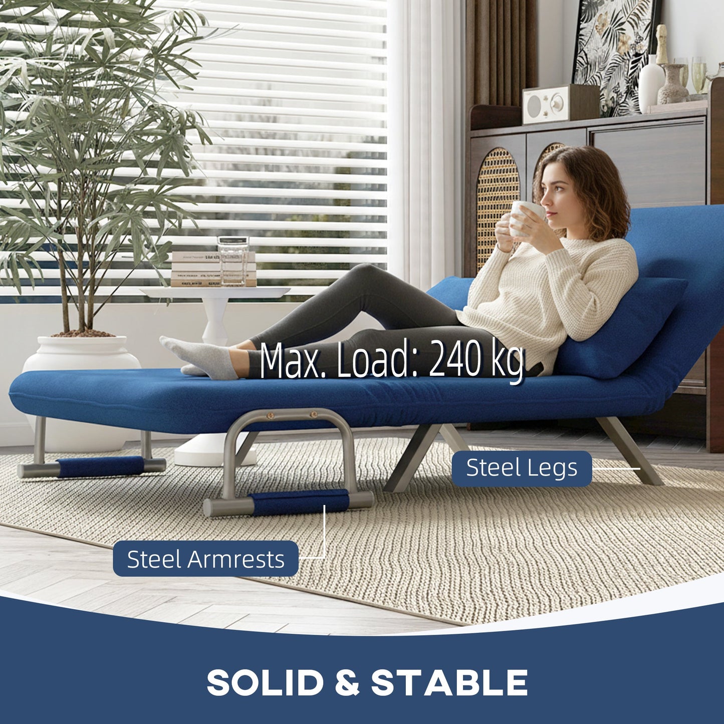 HOMCOM Two-Seater Click-Clack Sofa Bed - Dark Blue