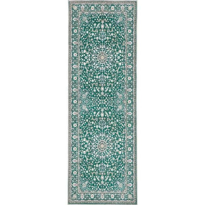 Eco-Washable Green Rug Medallion Design