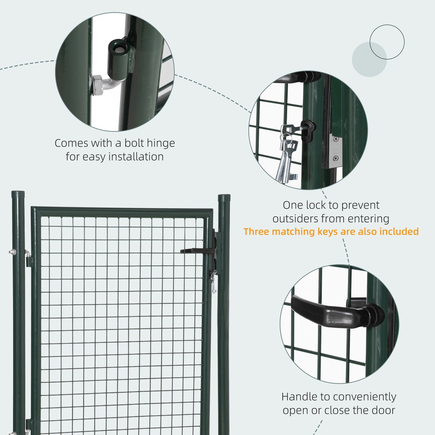 HOMCOM Green Steel Garden Gate with Lock and 3 Keys 97 x 150cm, Green