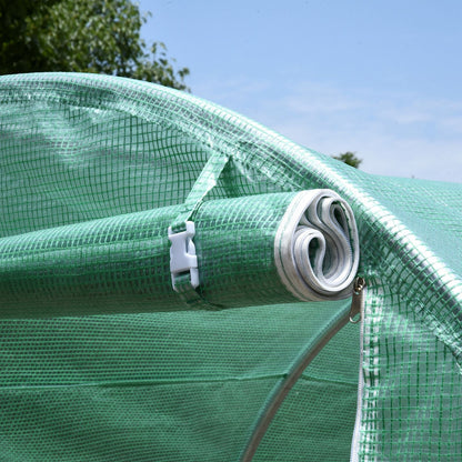 Outsunny 4 x 2 x 2 m Polytunnel Greenhouse with Roll-up Door and 6 Mesh Windows, Walk-in Garden Tunnel Warm House Tent with UV-resistant PE Cover and Galvanised Steel Frame, Green