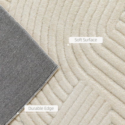 HOMCOM Modern Geometric Rug, Thick Plush, Non-Slip, 200 x 140 cm – Cream, Living Room/Bedroom/Office