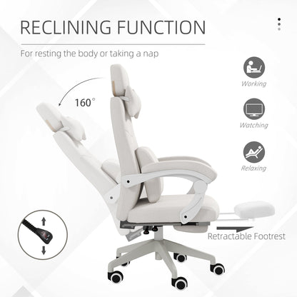 Vinsetto Linen-Look Office Chair, with 160\'c2\'b0 Reclining Back and Footrest - White