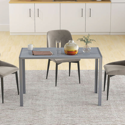 HOMCOM 120cm Dining Table, Rectangle 4 Seater Kitchen Table with Tempered Glass Top and Metal Legs, Grey