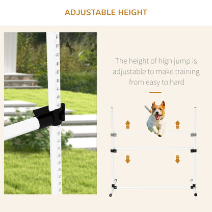 PawHut 4 Pieces Dog Agility Training Equipment, Adjustable Height Jumps Hurdle with Carrying Bag for Outdoor, White