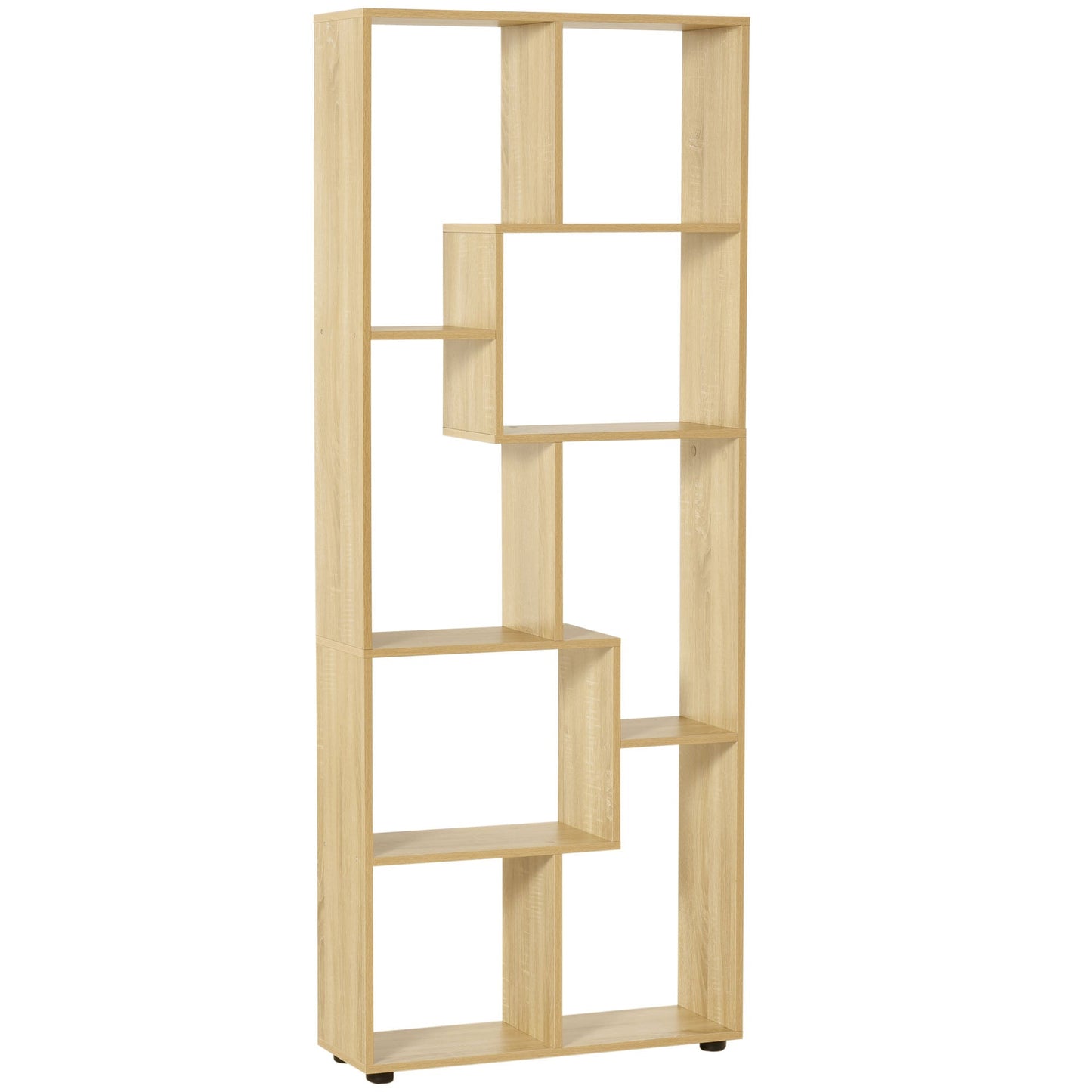 HOMCOM 8-Tier Freestanding Bookcase w/ Melamine Surface Anti-Tipping Foot Pads Home Display Storage Grid Stand Bedroom Living Room Furniture Modern Style - Natural