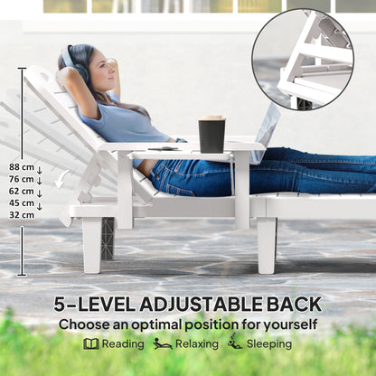 Outsunny Set of 2 Resin Reclining Sun Loungers for Garden, 5 Positions Adjustable Outdoor Chaise Lounge Chairs