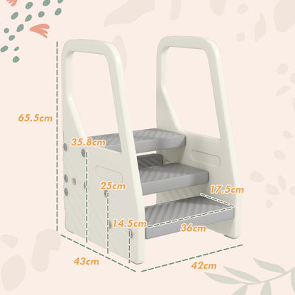 AIYAPLAY Adjustable 3 Step Toddler Tower with Handles, Non-slip Surface and Foot Pads, Grey