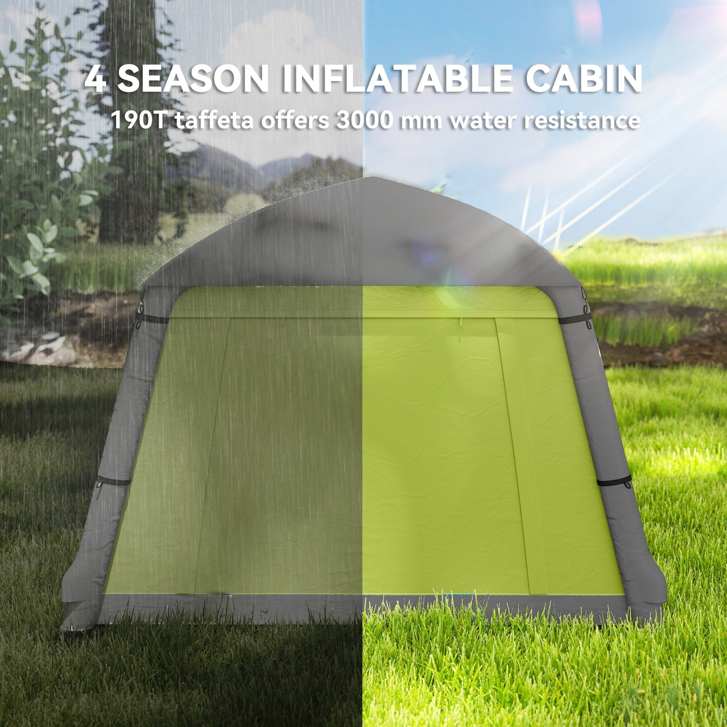 Outsunny Inflatable Camping Tent w/ Hand Pump, Easy Setup 1/2 Person Blow Up Tent Waterproof 190T Taffeta w/ Mesh Windows, Doors and Carry Bag, Green