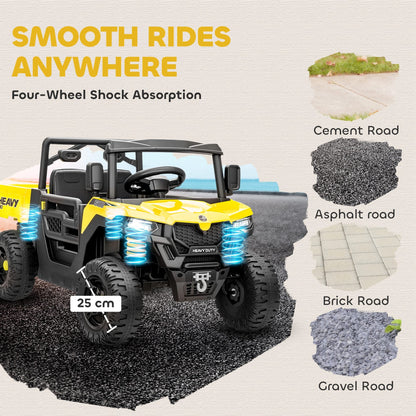 AIYAPLAY Kids Ride on Car, 12V Electric Kids UTV with Electric Dump Bed, 4-Wheel Suspension for 3-8 Years, Yellow