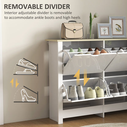 HOMCOM Slim Shoe Cabinet, Narrow Shoe Cupboard with 4 Flip Drawers, Adjustable Shelves for 16 Pairs of Shoes, White