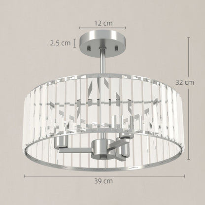 HOMCOM Crystal Ceiling Light Fixture, Semi Flush Mount Modern Crystal Chandelier Ceiling Light for Living Room, Bedroom, Hallway,  Dining Room, E14 Base 3-Lights, Silver Tone