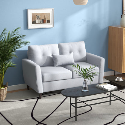 HOMCOM 2 Seater Sofa Double Sofa Loveseat Fabric Wooden Legs Tufted Design for Living Room, Dining Room, Office, Light Grey