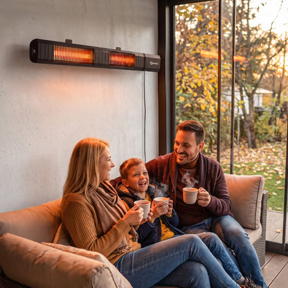 Outsunny 3000 W Electric Infrared Patio Heater, Wall Mounted IP65 Garden Heater with 9 Heat Settings, 24 H Timer, Black