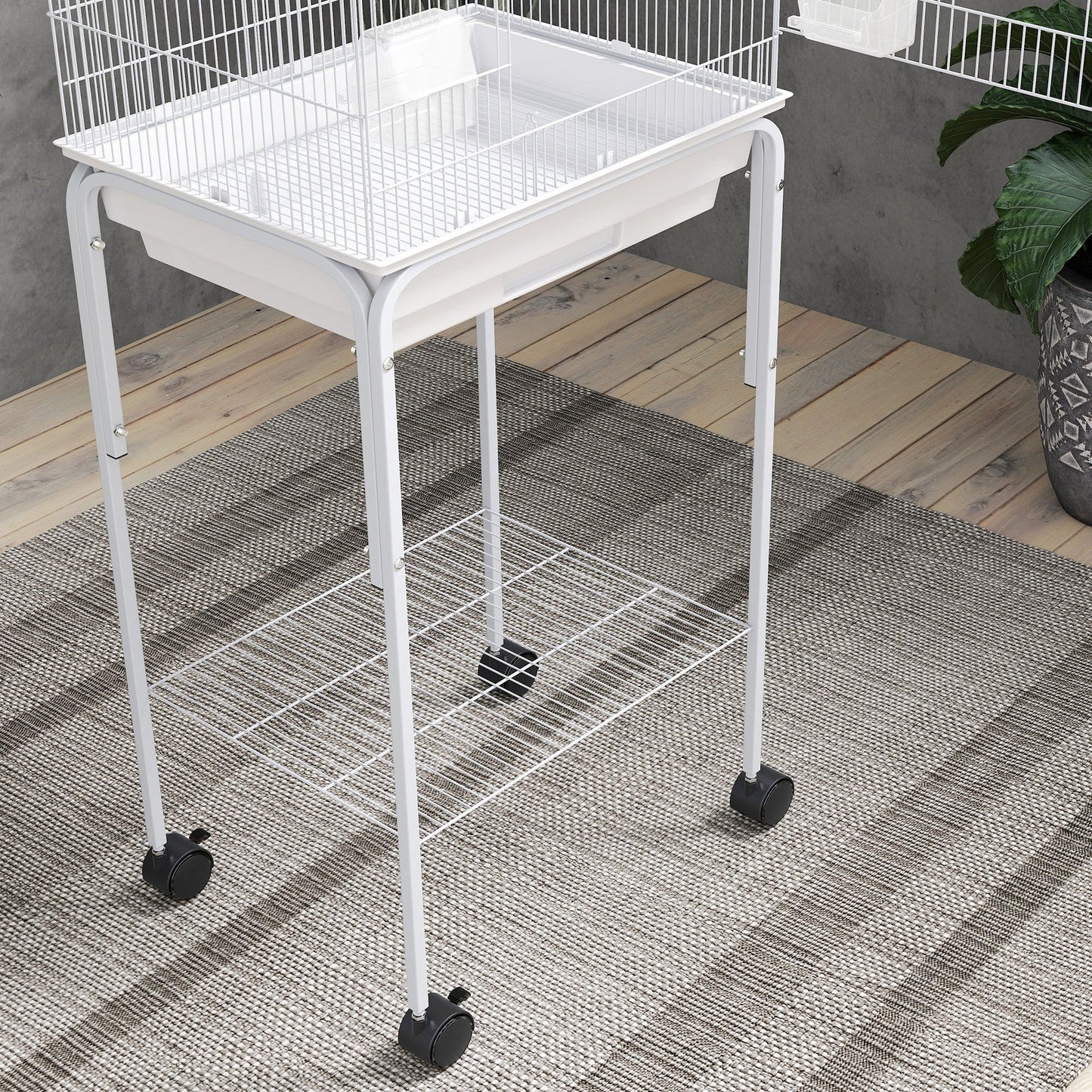 PawHut Bird Cage Budgie Cages for Finch Canary Parakeet with Stand Wheels Slide-out Tray Accessories Storage Shelf, White