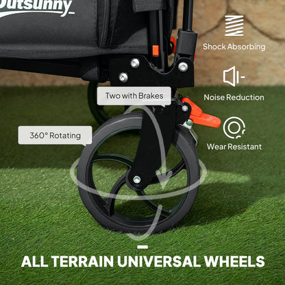 Outsunny Folding Trolley on Wheels, 150L Collapsible Wagon Festival Trolley Cart with Openable Sides, Adjustable Handle and Brakes for Shopping Camping Beach and Garden, Black