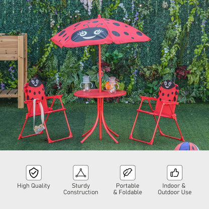 Outsunny Kids Outdoor Table and Chairs Garden Furniture Ladybird Pattern with Removable & Height Adjustable Sun Umbrella, Red