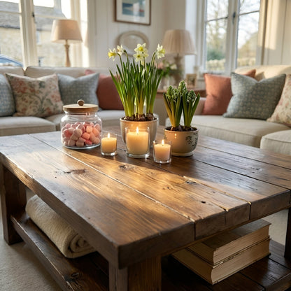 Large ARBA Rustic Wooden Coffee Table With Shelf In Walnut