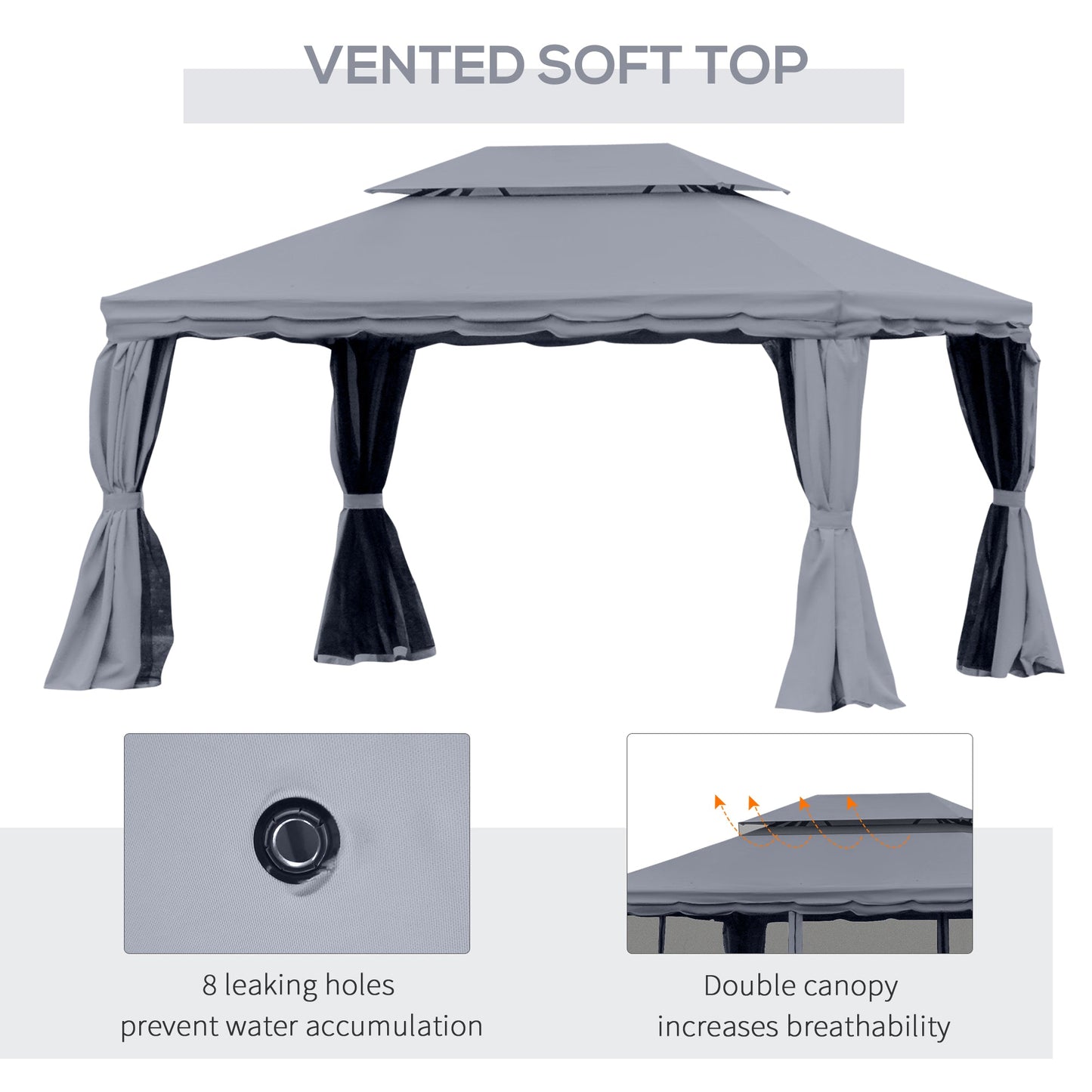 Outsunny 3 x 4m Aluminium Garden\'c2\'a0Gazebo, Marquee Canopy Shelter Pavilion Party Tent with Nets and Curtains for Garden and Deck, Dark Grey