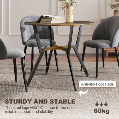 HOMCOM Dining Table, Round Kitchen Table with Black Legs, Anti-slip Foot Pads for Living Room, Dining Room 90 x 76 cm, Rustic Brown