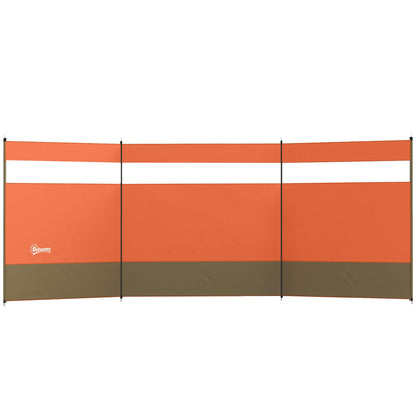 Outsunny Camping Windbreaker with Clear Windows, Carry Bag and Steel Poles, for Beach Caravan Campervan, 440 x 140cm, Orange