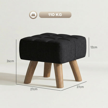 HOMCOM Linen-Look Square Padded Footstool - Black