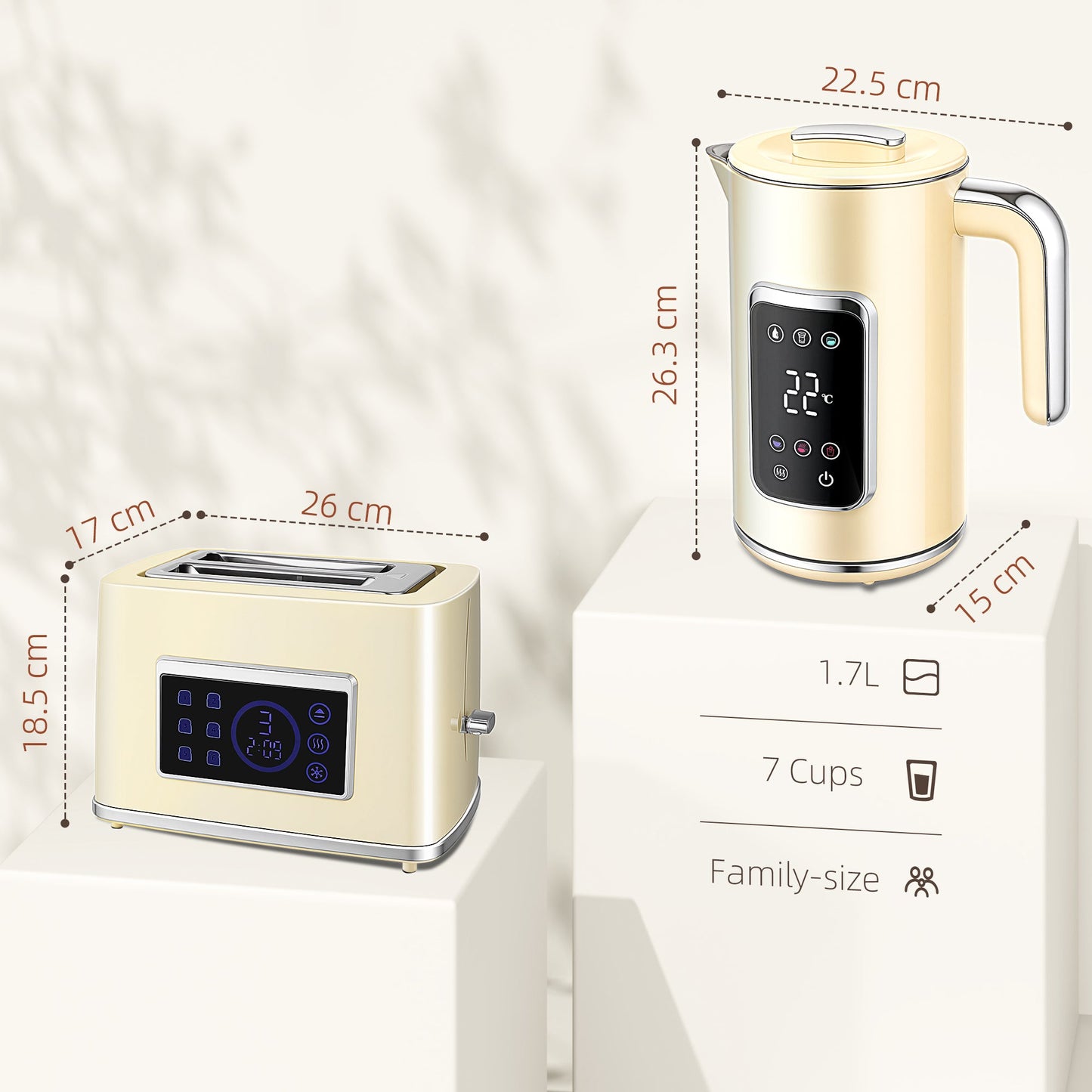 HOMCOM Touch Screen Kettle and Toaster Set - Cream
