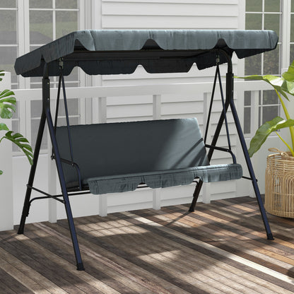 Outsunny Three-Seater Garden Swing Chair, with Adjustable Canopy - Grey