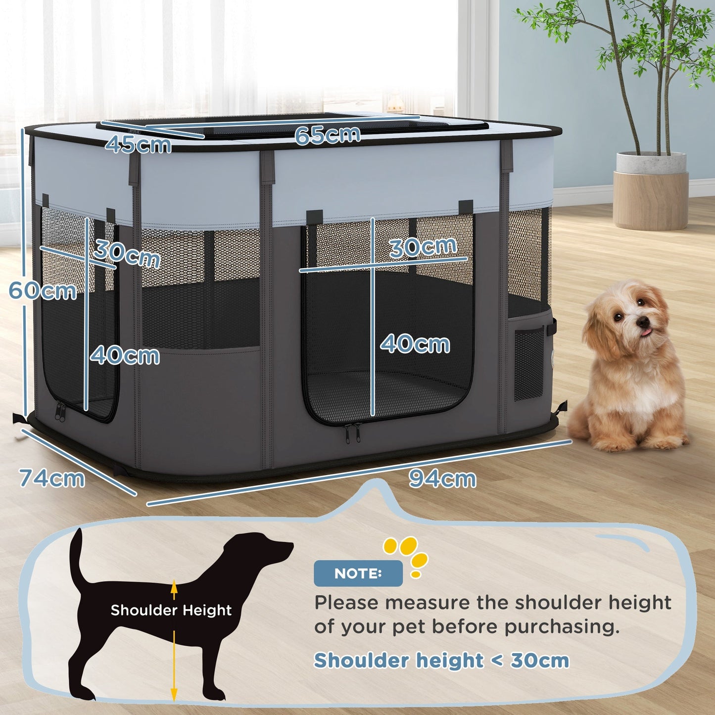 PawHut Foldable Dog Pen with Storage Bag for Indoor/Outdoor Use - Grey