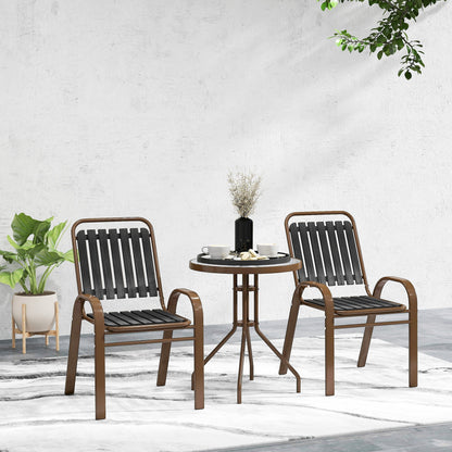 Outsunny 3 Pieces Patio Bistro Set with Stackable Chairs, Tempered Glass Table, for Outdoor, Balcony, Patio, Garden Charcoal Grey