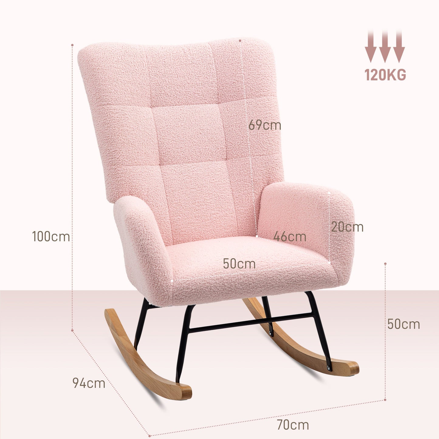 HOMCOM Teddy Fleece Rocking Chair - Pink