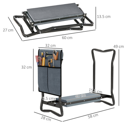 Outsunny Steel Frame Padded Garden Kneeler, with Tool Bag - Grey