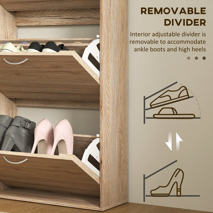 HOMCOM 12-Shoe Flip Drawer Storage Cabinet - Brown Wood-Effect