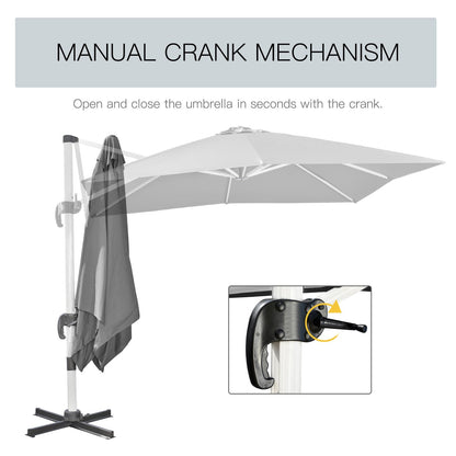 Outsunny 3 x 3(m) Cantilever Roma Parasol, Square Garden Umbrella with Cross Base, Crank Handle, Tilt, 360\'c2\'b0 Rotation and Aluminium Frame, Grey