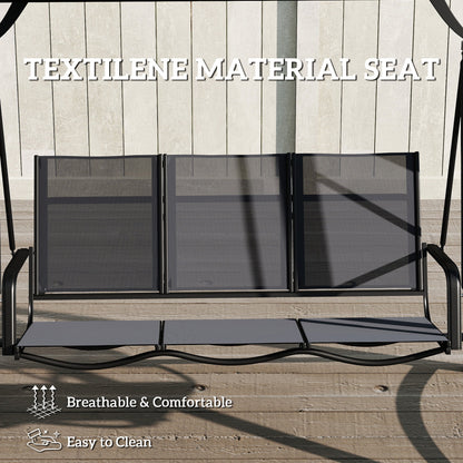 Outsunny 3 Seater Swing Chair, Garden Swing Bench with Adjustable Tilting Canopy, Breathable Mesh Seat 360 kg Capacity, Grey