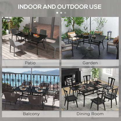 Outsunny Rectangle Garden Dining Table with Parasol Hole, Patio Table with Steel Frame and Slat Tabletop, 150cm x 90cm, Black