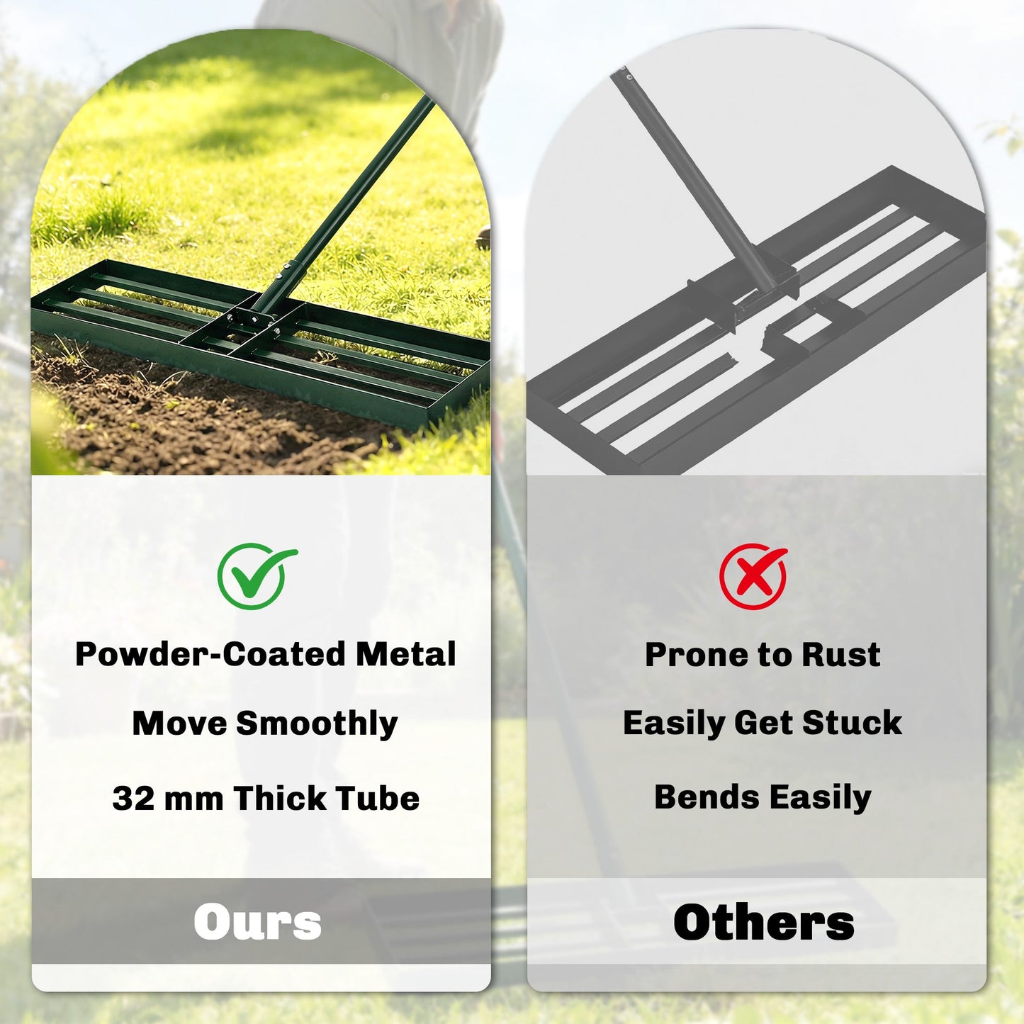 Outsunny Lawn Levelling Rake, 76 x 26 cm Lawn Leveller Lute with 169 cm Handle for Grass Soil Sand Yard Golf Course