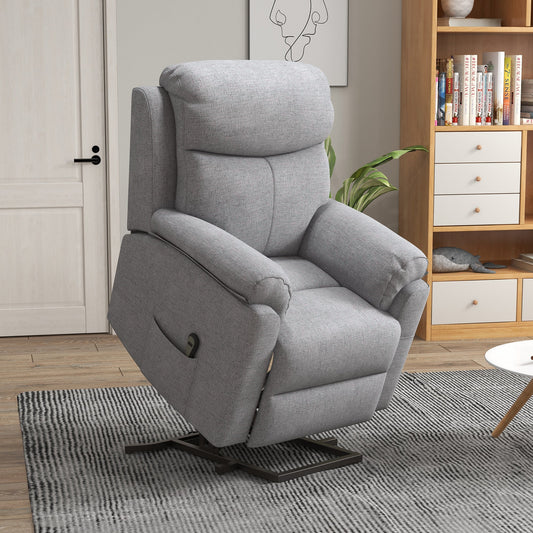 HOMCOM Power Lift Chair Electric Riser Recliner for Elderly with Massage, Linen Fabric Sofa Lounge Armchair with Remote Control and Side Pocket, Grey