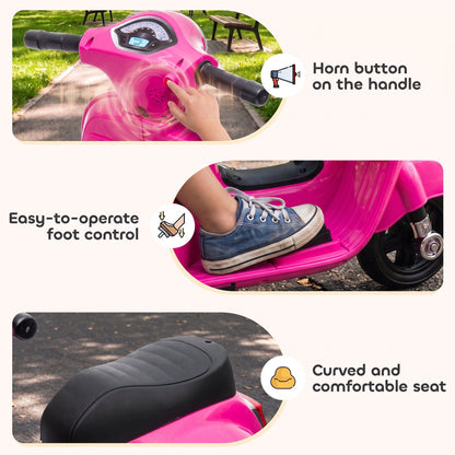 HOMCOM Vespa Licensed 6V Kids Electric Motorbike Ride On Motorcycle  Battery Powered for 18-36 Months with Horn, Pink