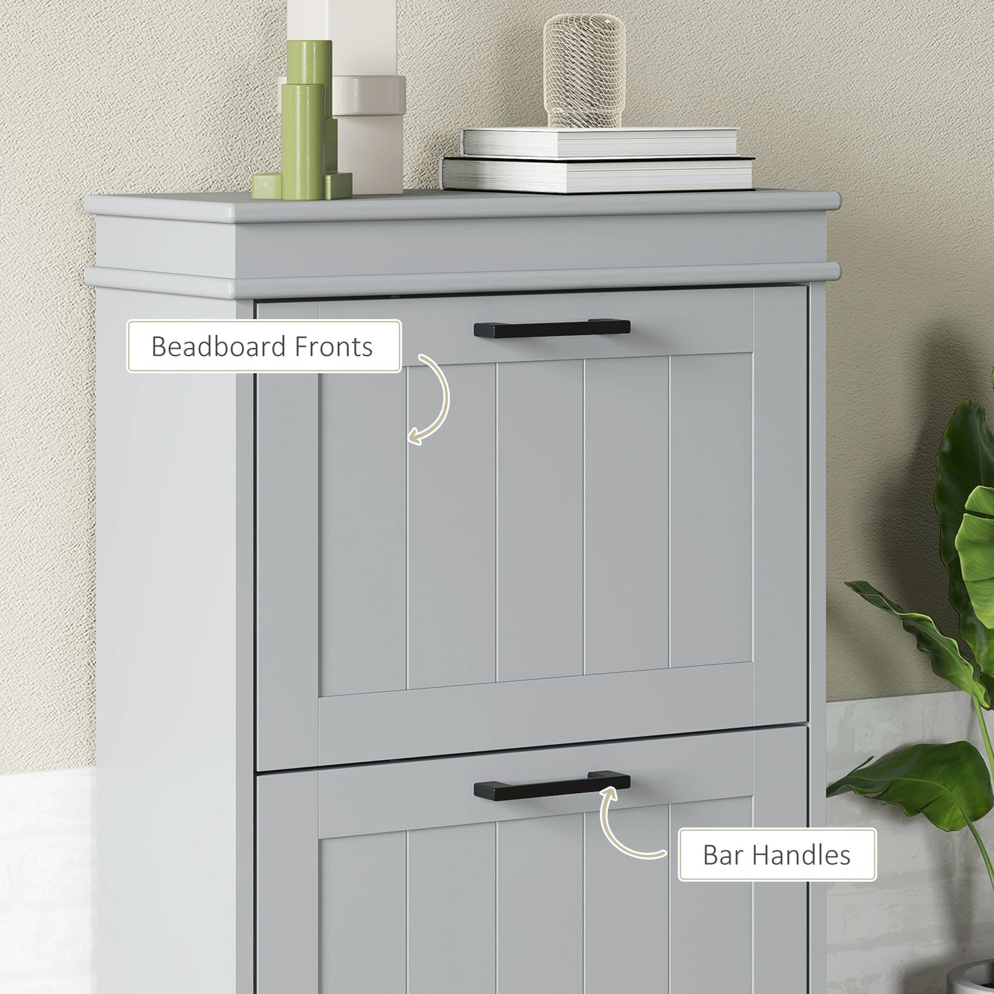 HOMCOM Two-Drawer Minimalistic Shoe Storage Cabinet, for 10 Shoes, Grey