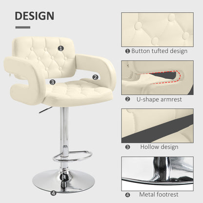 Upholstered Swivel Bar Stool, Set of 2 Height Adjustable Barstool with Back, Armrest, Footrest for Kitchen, White