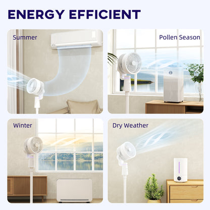 HOMCOM Pedestal Air Circulation Fan with Oscillating, Light Off, White
