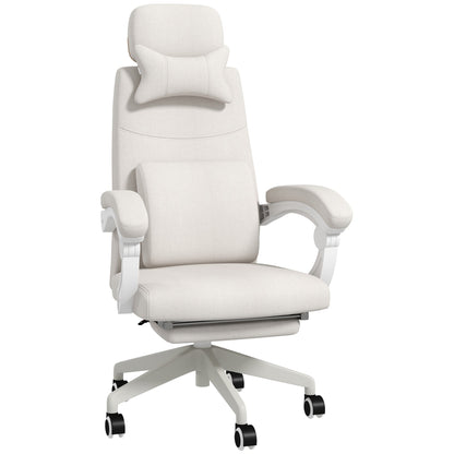 Vinsetto Linen-Look Office Chair, with 160\'c2\'b0 Reclining Back and Footrest - White